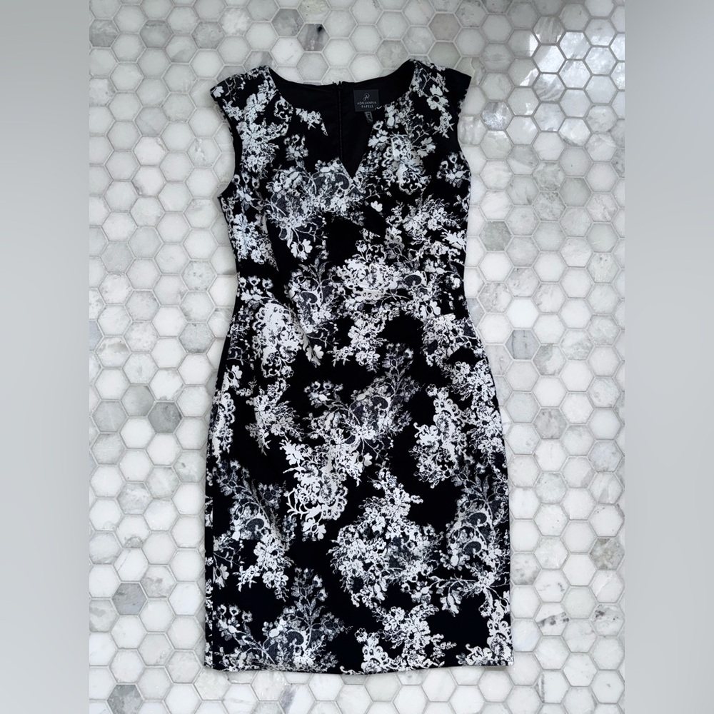 Adrianna Papell Black and White Floral Mini Dress